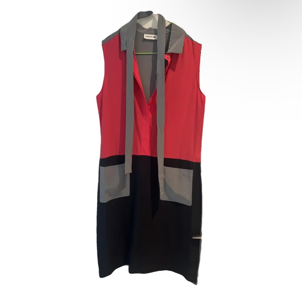 Lacoste Color block silk sleeveless shirt dress- Size 40